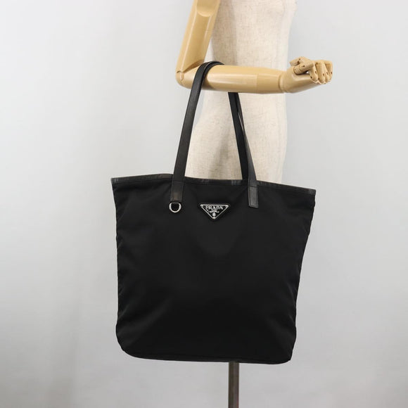 PRADA Tote Bag Nylon Black Silver Auth am12091A