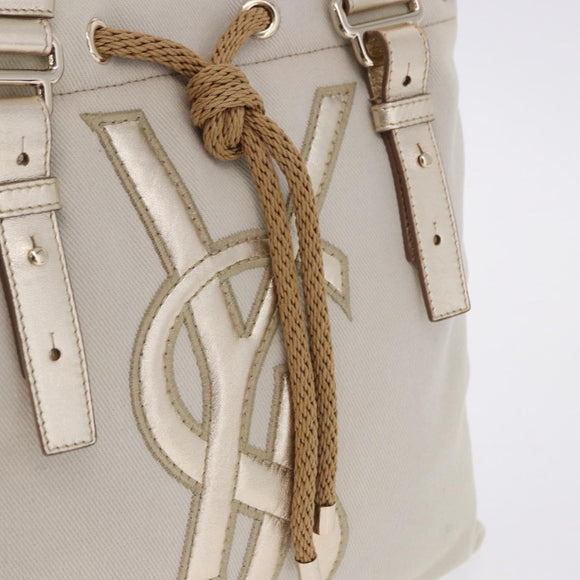 SAINT LAURENT Kahala Tote Bag Canvas Ivory Gold 123435 Auth am12092V