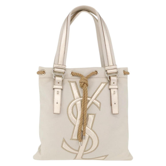 SAINT LAURENT Kahala Tote Bag Canvas Ivory Gold 123435 Auth am12092V