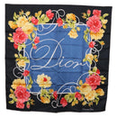 Christian Dior Floral Scarf Silk Black Blue Auth am12095M-1