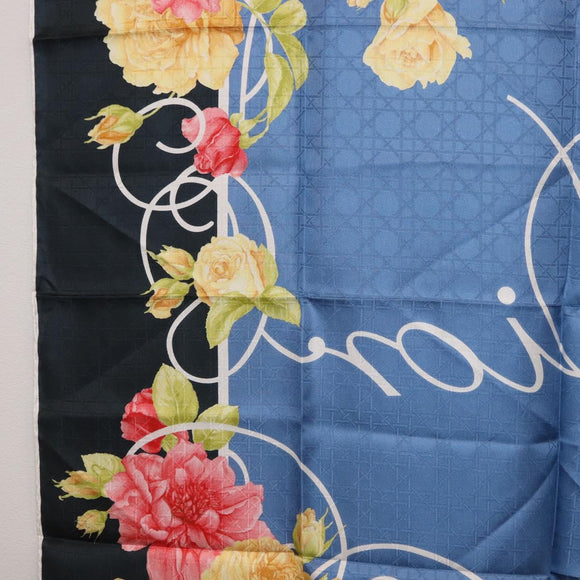 Christian Dior Floral Scarf Silk Black Blue Auth am12095M