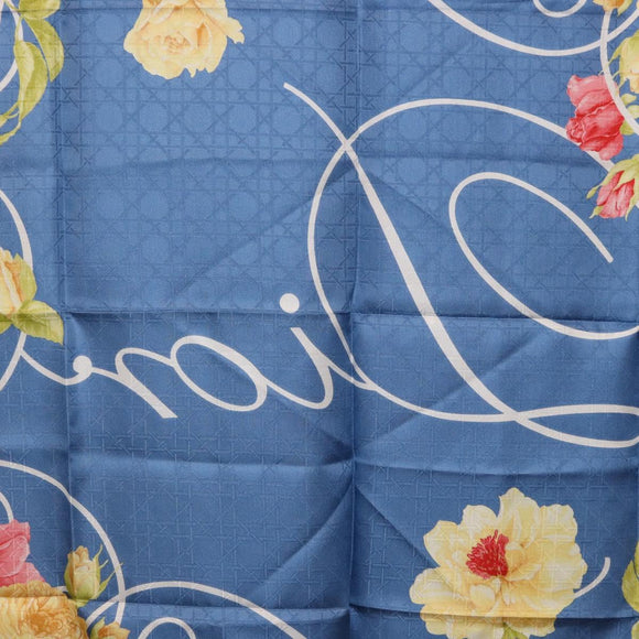 Christian Dior Floral Scarf Silk Black Blue Auth am12095M