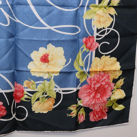 Christian Dior Floral Scarf Silk Black Blue Auth am12095M