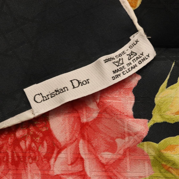 Christian Dior Floral Scarf Silk Black Blue Auth am12095M