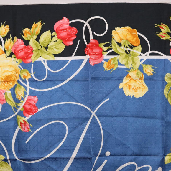 Christian Dior Floral Scarf Silk Black Blue Auth am12095M