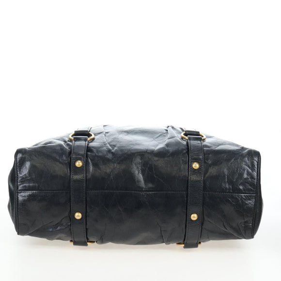 Miu Miu Hand Bag Leather 2way Black Gold Auth am12097SAV