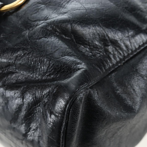 Miu Miu Hand Bag Leather 2way Black Gold Auth am12097SAV