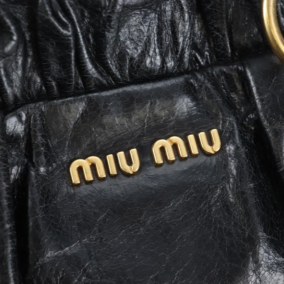Miu Miu Hand Bag Leather 2way Black Gold Auth am12097SAV