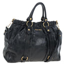 Miu Miu Hand Bag Leather 2way Black Gold Auth am12097SAV-1