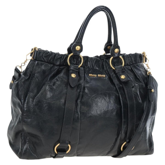 Miu Miu Hand Bag Leather 2way Black Gold Auth am12097SAV