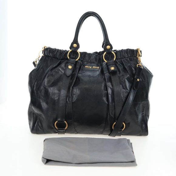 Miu Miu Hand Bag Leather 2way Black Gold Auth am12097SAV
