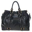 Miu Miu Hand Bag Leather 2way Black Gold Auth am12097SAV-13