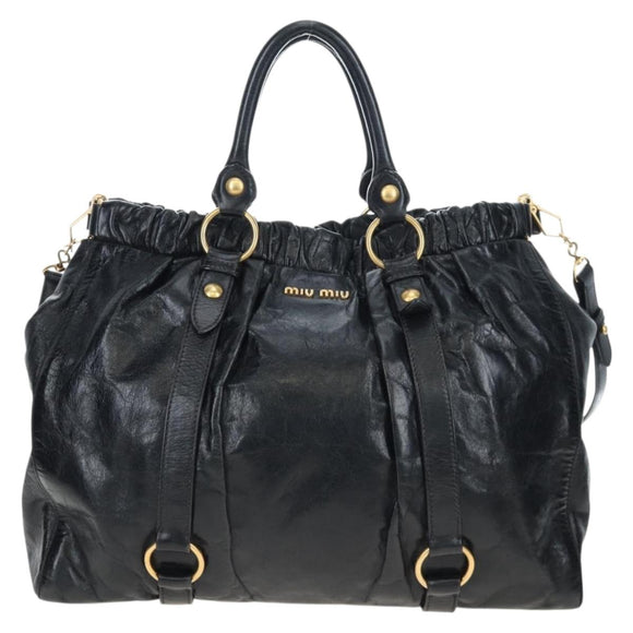 Miu Miu Hand Bag Leather 2way Black Gold Auth am12097SAV