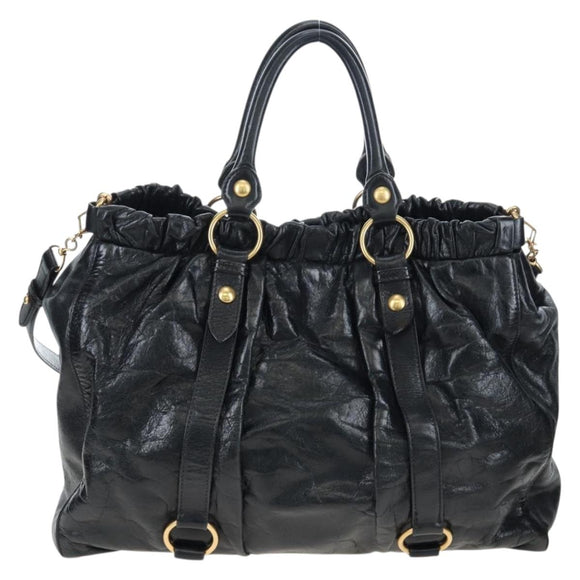 Miu Miu Hand Bag Leather 2way Black Gold Auth am12097SAV
