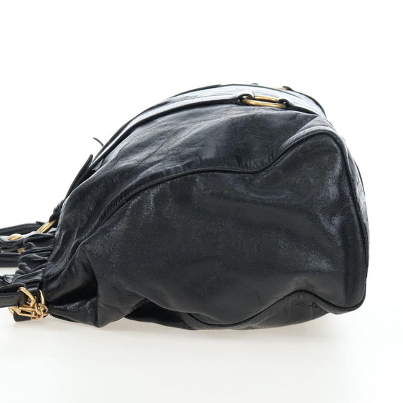 Miu Miu Hand Bag Leather 2way Black Gold Auth am12097SAV