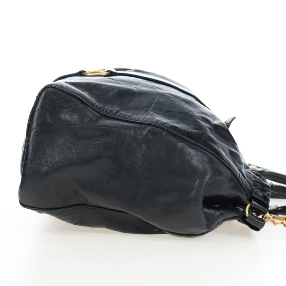 Miu Miu Hand Bag Leather 2way Black Gold Auth am12097SAV