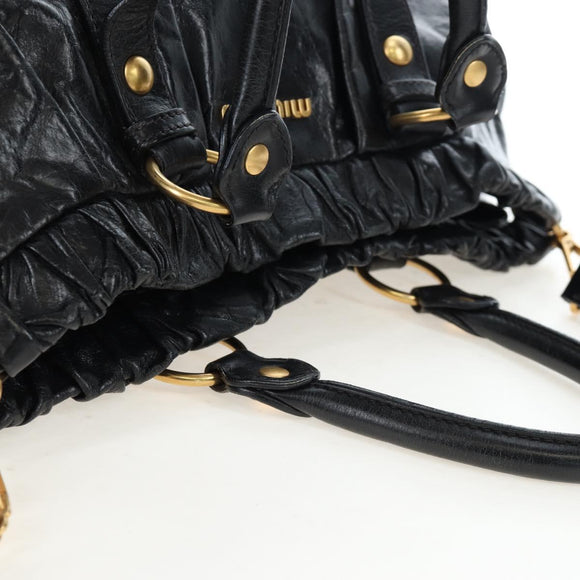 Miu Miu Hand Bag Leather 2way Black Gold Auth am12097SAV