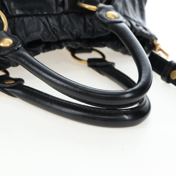 Miu Miu Hand Bag Leather 2way Black Gold Auth am12097SAV