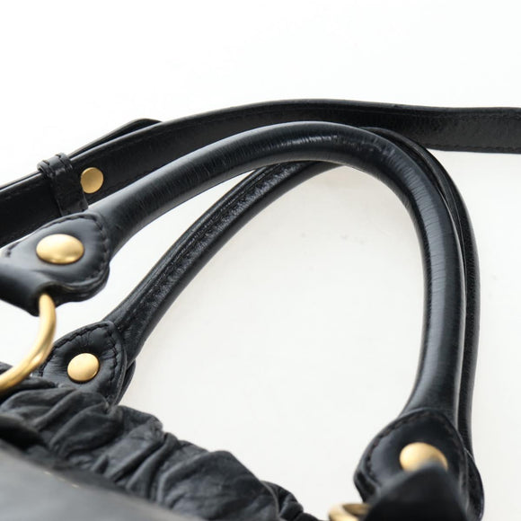 Miu Miu Hand Bag Leather 2way Black Gold Auth am12097SAV