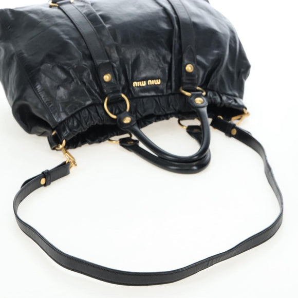 Miu Miu Hand Bag Leather 2way Black Gold Auth am12097SAV