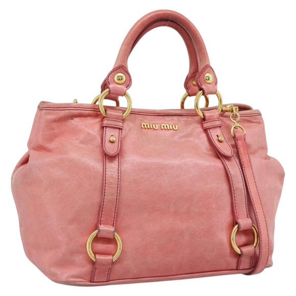 Miu Miu Hand Bag Leather 2way Pink Gold Auth am12098V
