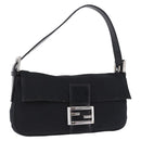 FENDI Mamma Baguette Shoulder Bag Cotton jersey Black Silver Auth am12099V-1