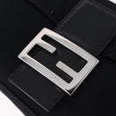 FENDI Mamma Baguette Shoulder Bag Cotton jersey Black Silver Auth am12099V-18