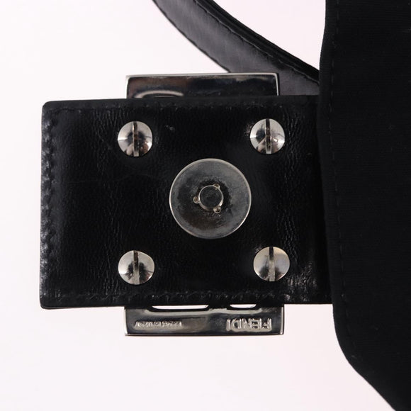 FENDI Mamma Baguette Shoulder Bag Cotton jersey Black Silver Auth am12099V