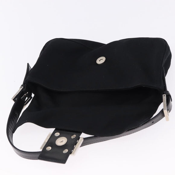 FENDI Mamma Baguette Shoulder Bag Cotton jersey Black Silver Auth am12099V