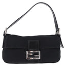 FENDI Mamma Baguette Shoulder Bag Cotton jersey Black Silver Auth am12099V-13