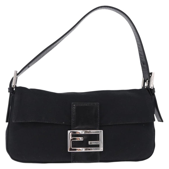 FENDI Mamma Baguette Shoulder Bag Cotton jersey Black Silver Auth am12099V