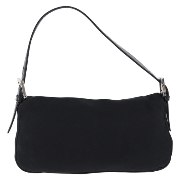 FENDI Mamma Baguette Shoulder Bag Cotton jersey Black Silver Auth am12099V