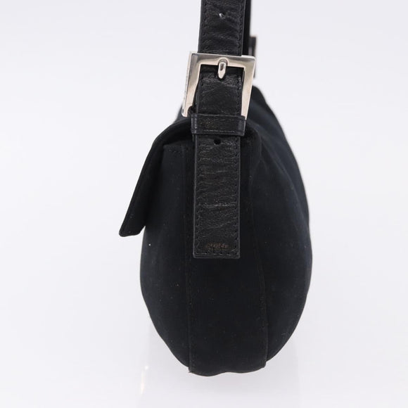FENDI Mamma Baguette Shoulder Bag Cotton jersey Black Silver Auth am12099V