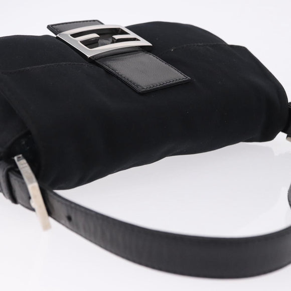 FENDI Mamma Baguette Shoulder Bag Cotton jersey Black Silver Auth am12099V