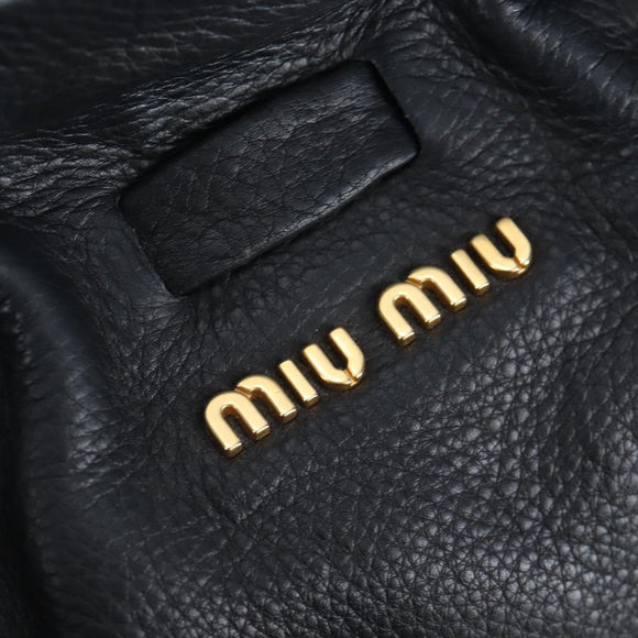 Miu Miu Side Ribbon Tote Bag Leather Black Gold RR1312 Auth am12103SAM
