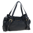 Miu Miu Side Ribbon Tote Bag Leather Black Gold RR1312 Auth am12103SAM-1
