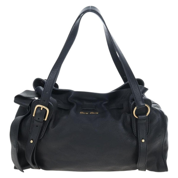 Miu Miu Side Ribbon Tote Bag Leather Black Gold RR1312 Auth am12103SAM