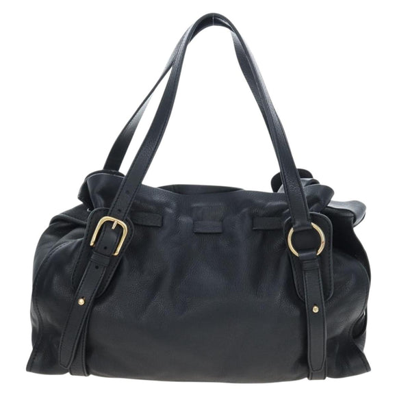 Miu Miu Side Ribbon Tote Bag Leather Black Gold RR1312 Auth am12103SAM