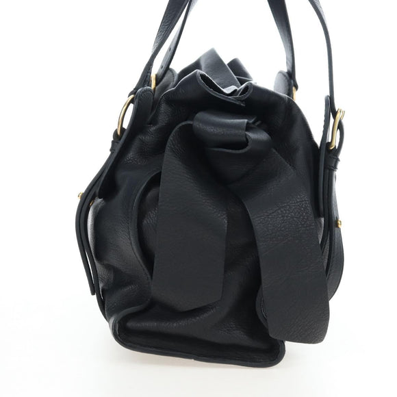 Miu Miu Side Ribbon Tote Bag Leather Black Gold RR1312 Auth am12103SAM
