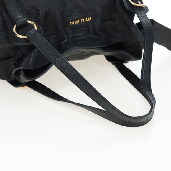 Miu Miu Side Ribbon Tote Bag Leather Black Gold RR1312 Auth am12103SAM