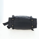 Miu Miu Side Ribbon Tote Bag Leather Black Gold RR1312 Auth am12103SAM-5
