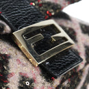 FENDI Chain Mamma Baguette Bag Wool Sequin Enamel Black Pink Auth am12104SM-19