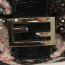 FENDI Chain Mamma Baguette Bag Wool Sequin Enamel Black Pink Auth am12104SM-20