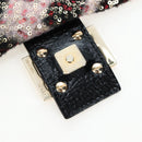 FENDI Chain Mamma Baguette Bag Wool Sequin Enamel Black Pink Auth am12104SM-22