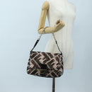 FENDI Chain Mamma Baguette Bag Wool Sequin Enamel Black Pink Auth am12104SM-28