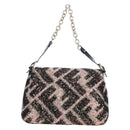 FENDI Chain Mamma Baguette Bag Wool Sequin Enamel Black Pink Auth am12104SM-2
