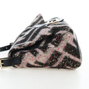 FENDI Chain Mamma Baguette Bag Wool Sequin Enamel Black Pink Auth am12104SM-3