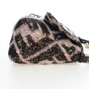 FENDI Chain Mamma Baguette Bag Wool Sequin Enamel Black Pink Auth am12104SM-4