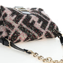 FENDI Chain Mamma Baguette Bag Wool Sequin Enamel Black Pink Auth am12104SM-6