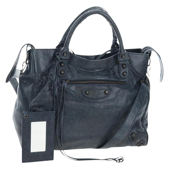 BALENCIAGA The Vero Hand Bag Leather 2way Navy 235216 Auth am12108SAM